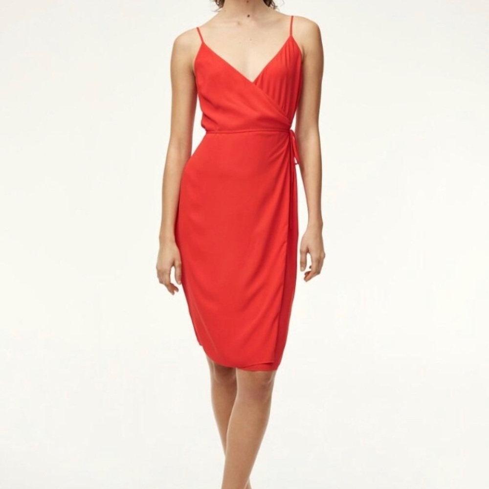 Aritzia babaton Neval flame scarlet deep orange wrap tie dress NWT